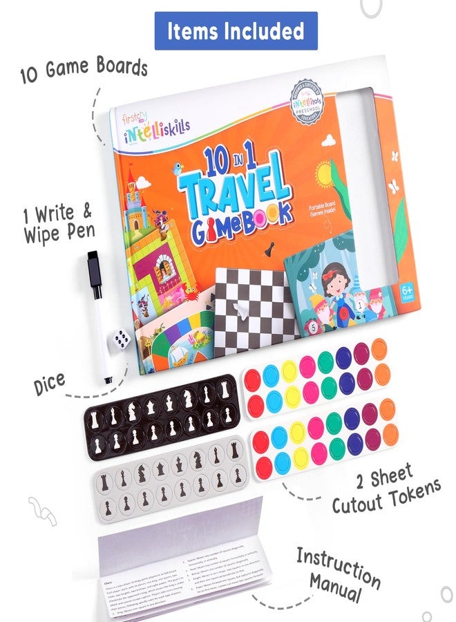 FIRSTCRY INTELLISKILLS مجموعة كتب ألعاب لوحية كلاسيكية مميزة من إنتليسكلز، ١٠ في ١، للأطفال، تتضمن الشطرنج، حورية البحر الصغيرة، علاء الدين، لعبة السفر، وغيرها الكثير، لعبة عائلية ممتعة ومناسبة للحفلات، ألعاب محمولة للأطفال من عمر ٦ سنوات فما فوق، هدية مثالية لأعياد الميلاد - Image 5